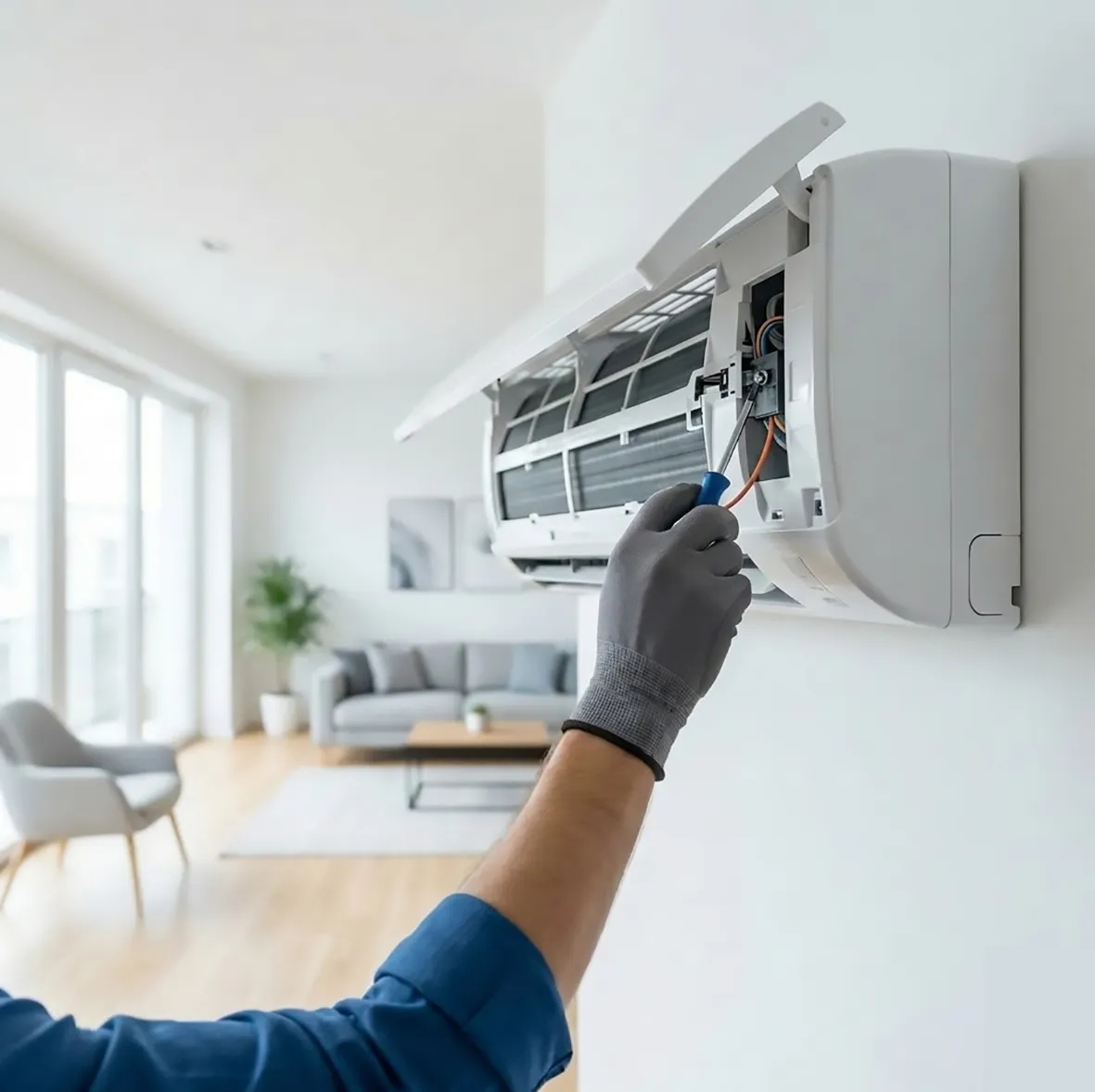 Air conditioning being installed indoors